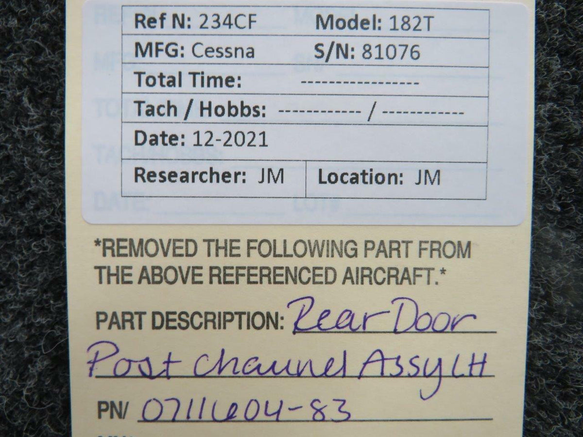 Cessna 0711604-83 Cessna 182T Rear Door Post Channel Assembly LH