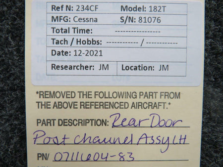 Cessna 0711604-83 Cessna 182T Rear Door Post Channel Assembly LH