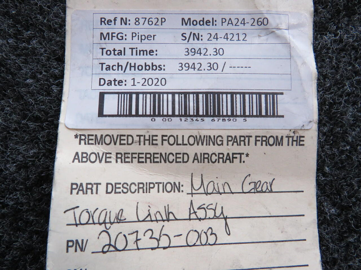 Piper 20735-003 Piper PA24-260 Main Gear Torque Link Assembly