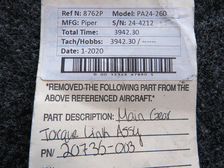 Piper 20735-003 Piper PA24-260 Main Gear Torque Link Assembly