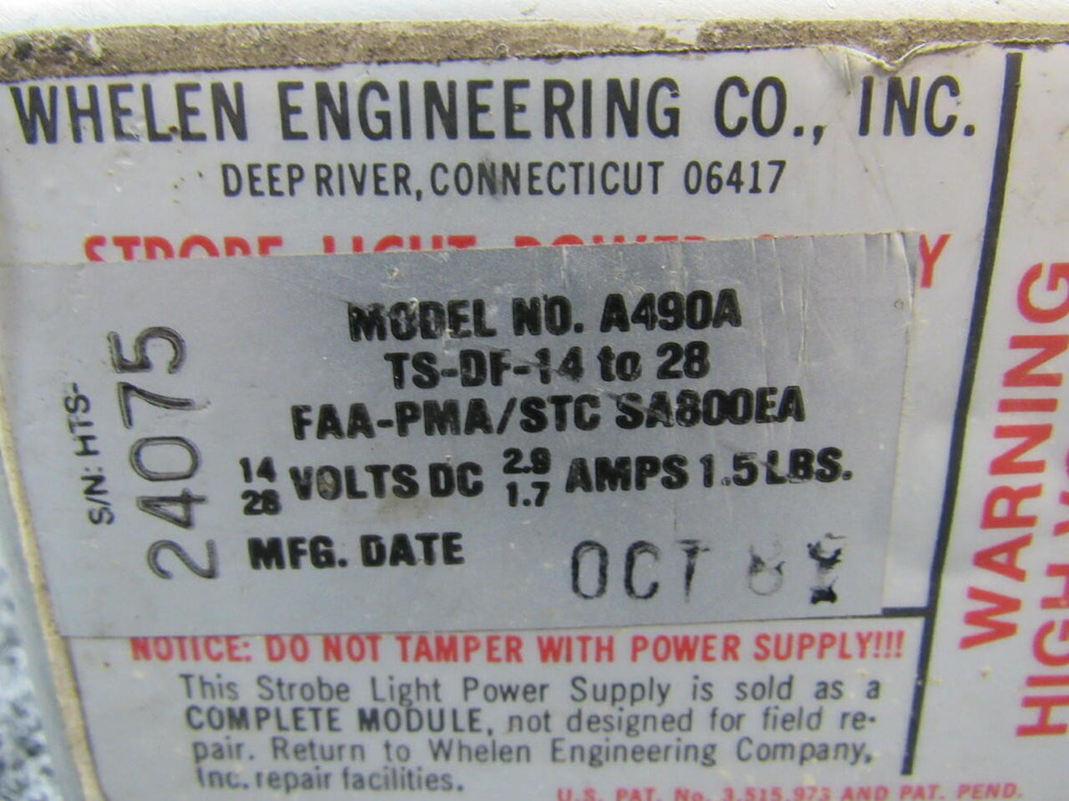 Whelen A490A Whelen Strobe Light Power Supply Volts 14-28 CORE
