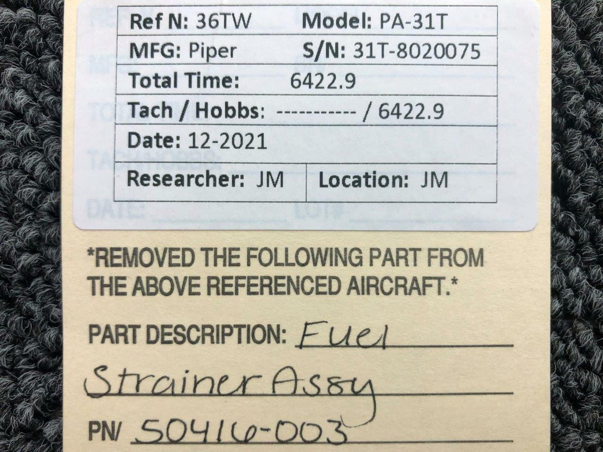 Piper 50416-003 Piper PA-31T Fuel Strainer Assembly