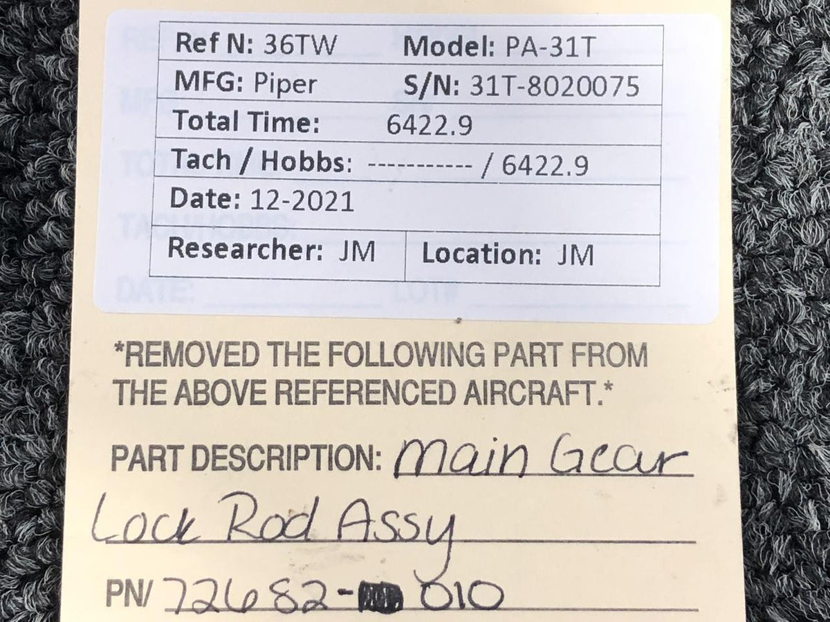 Piper 72682-010 Piper PA-31T Main Gear Lock Rod Assembly