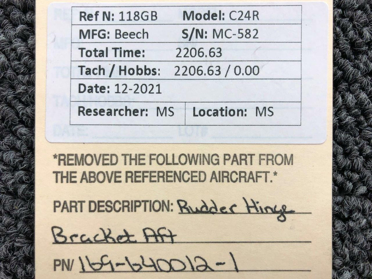 Beechcraft 169-640012-1 Beechcraft C24R Rudder Hinge Bracket Aft