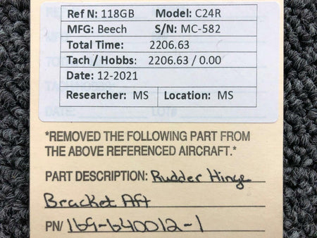 Beechcraft 169-640012-1 Beechcraft C24R Rudder Hinge Bracket Aft