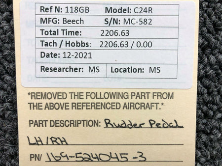 Beechcraft 169-524045-3 Beechcraft C24R Rudder Pedal LH / RH