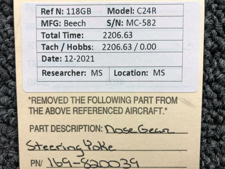 Beechcraft 169-820039 Beechcraft C24R Nose Gear Steering Yoke Assembly