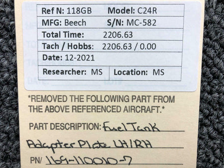 Beechcraft 169-110010-7 Beechcraft C24R Fuel Tank Adapter Plate LH / RH