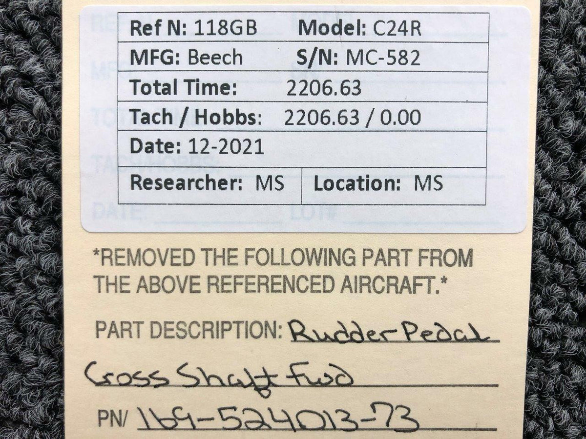 Beechcraft 169-524013-73 Beechcraft C24R Rudder Pedal Cross Shaft Forward