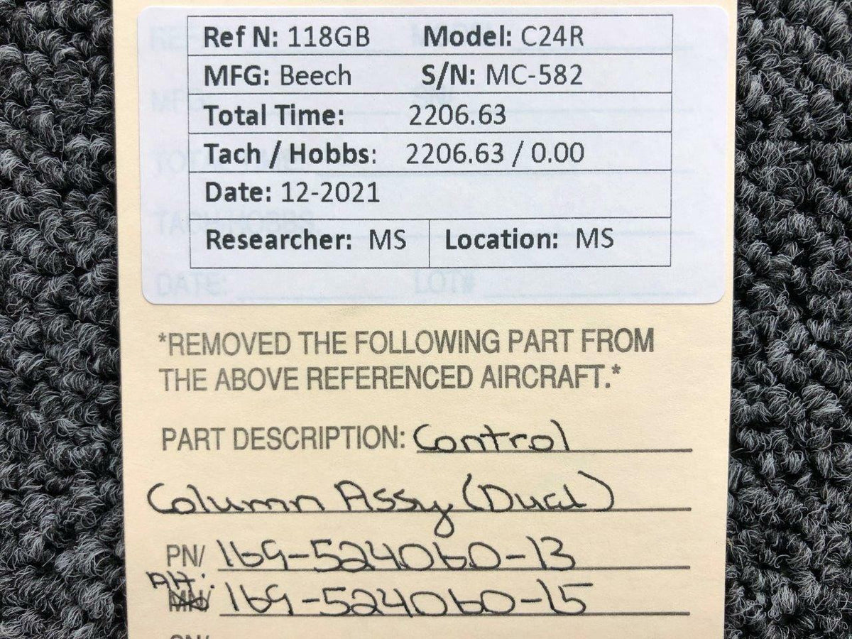 Beechcraft 169-524060-13 ALT 169-524060-15 Beech C24R Control Column Assy Dual