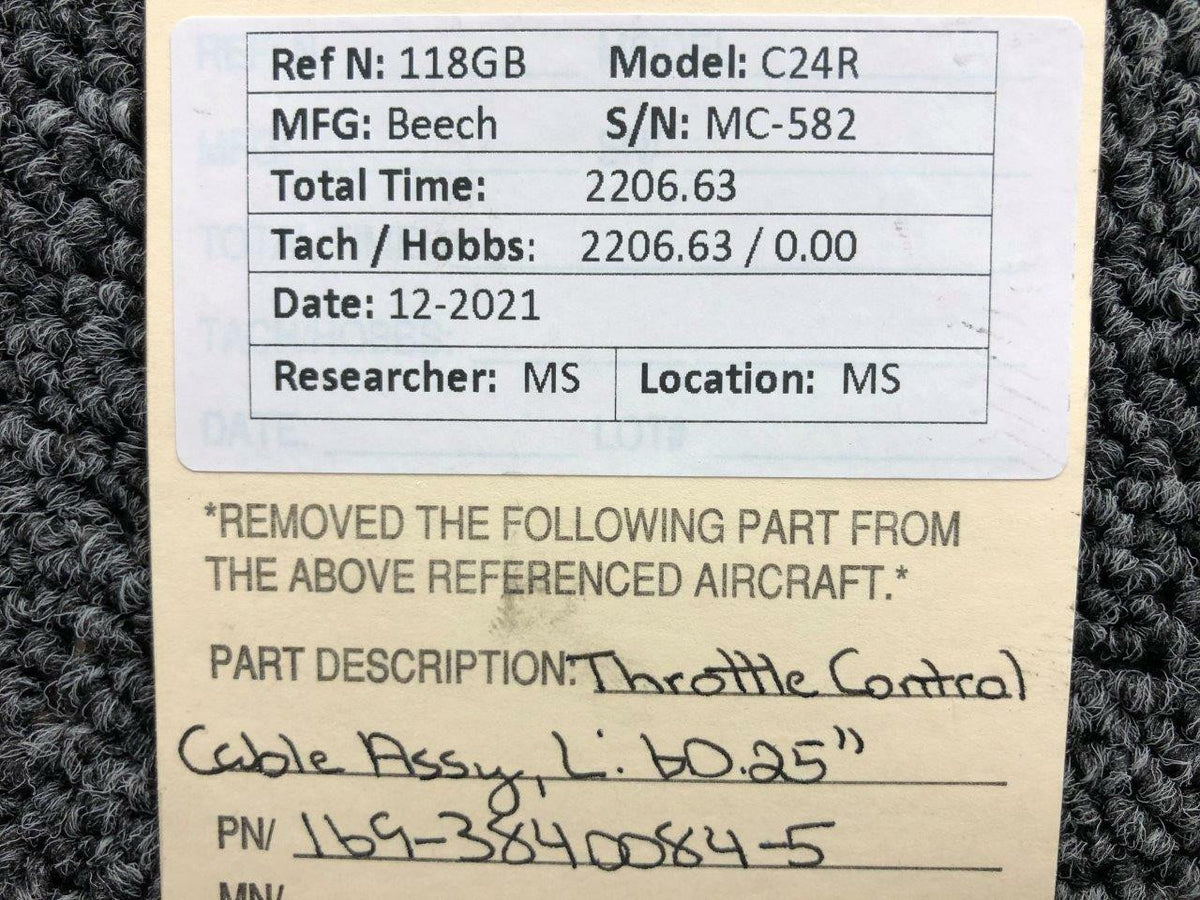 Beechcraft 169-3840084-5 Beechcraft C24R Throttle Control Cable Assembly Length 60-1/4