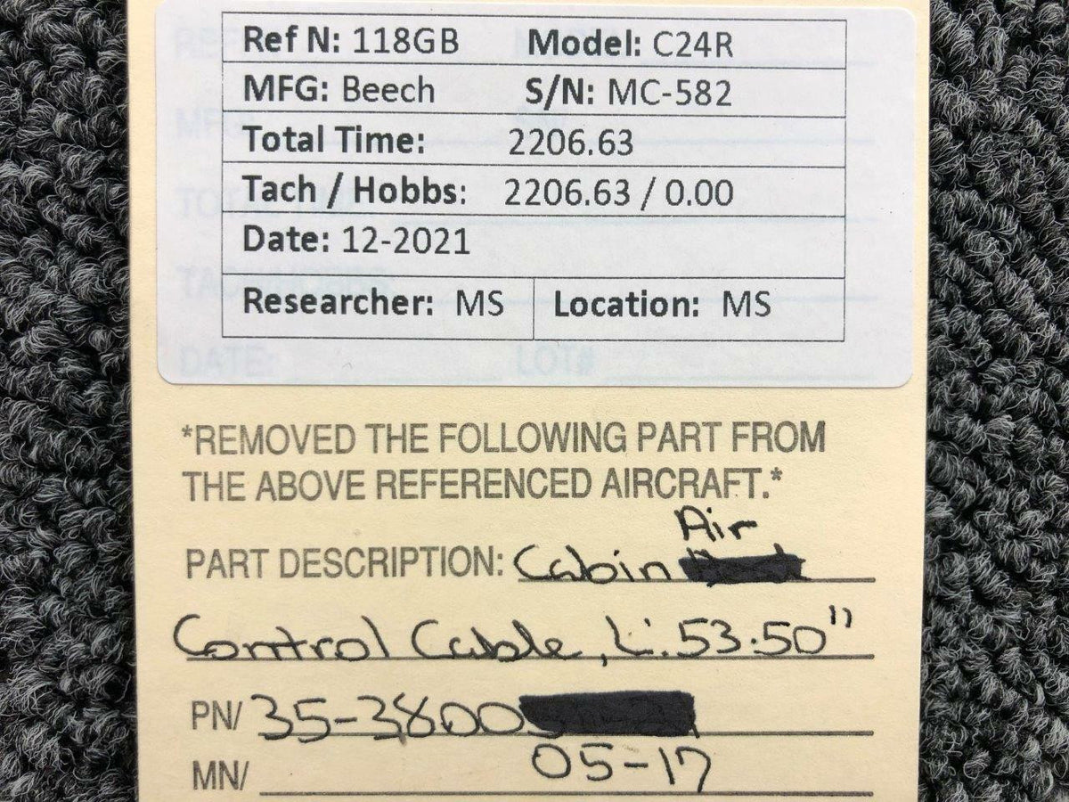 Beechcraft 35-380005-17 Beechcraft C24R Cabin Air Control Cable Length 53-1/2