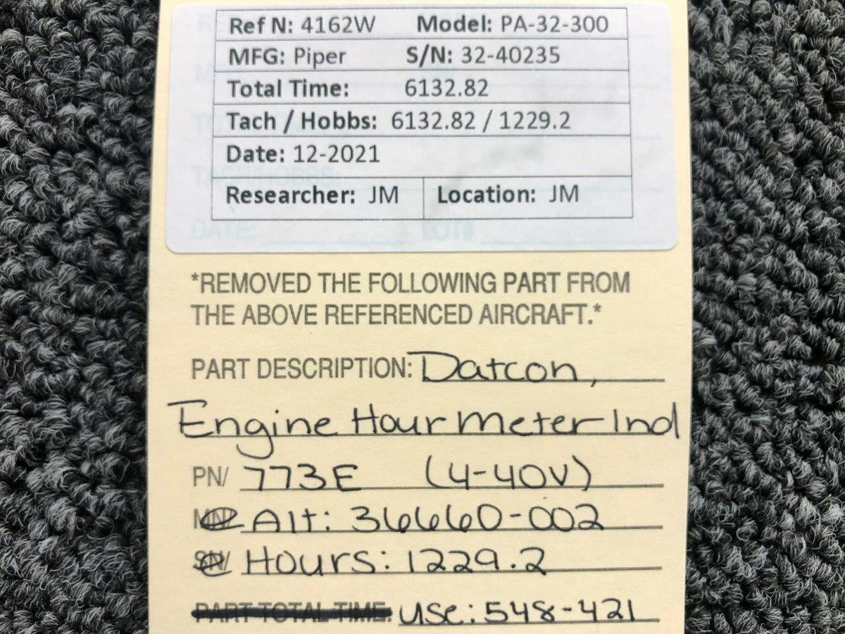Datcon 773E ALT 36660-002 Piper PA32-300 Datcon Engine Hour Meter Indicator 4-40V