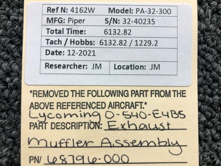 Lycoming 68796-000 Piper PA32-300 Lycoming O-540-E4B5 Exhaust Muffler Assembly