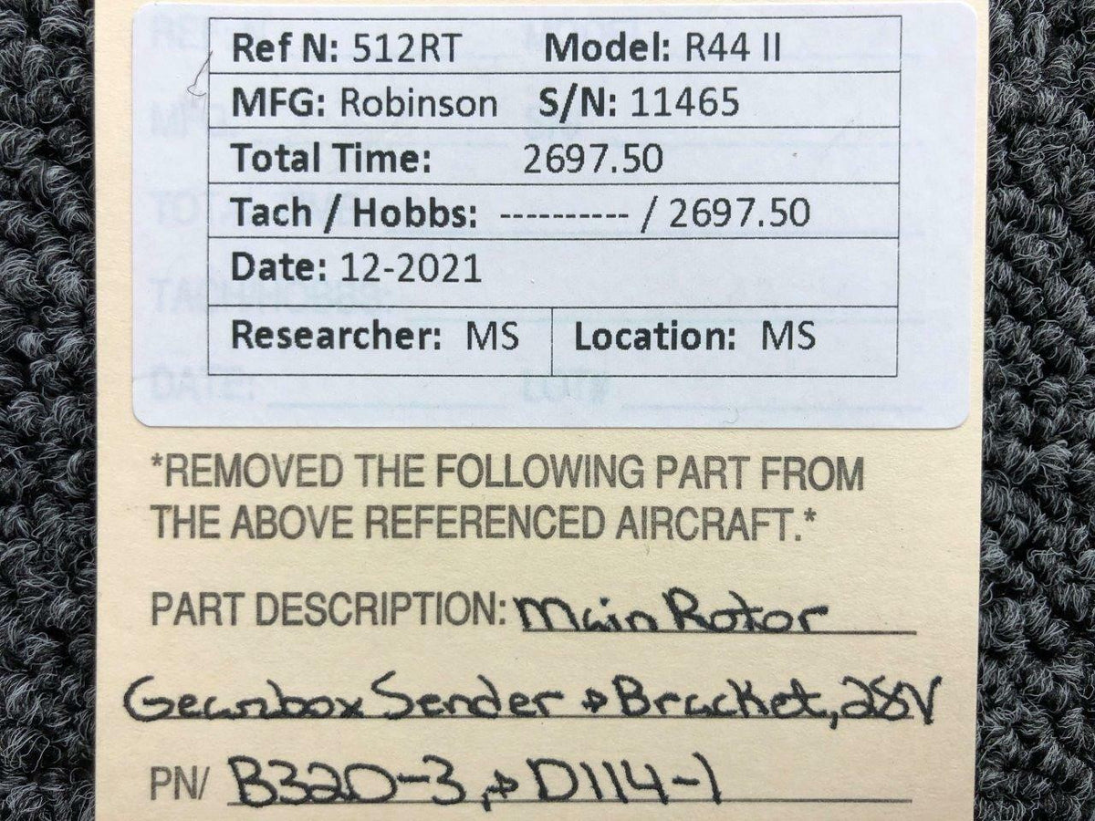 Robinson B320-3, D114-1 Robinson R44II Main Rotor Gearbox Sender and Bracket