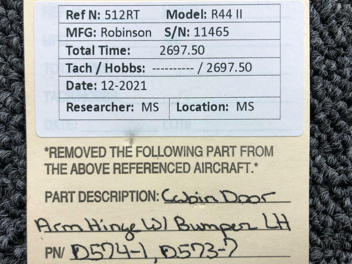 D574-1 / D573-7 Robinson R44II Cabin Door Arm Hinge LH W/ Bumper BAS Part Sales | Airplane Parts