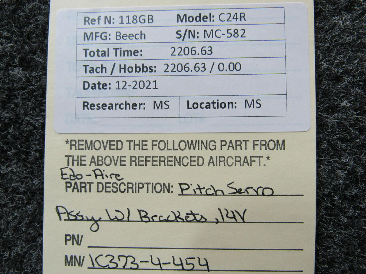 Edo-Aire 1C373-4-454 Beechcraft C24R Edo-Aire Pitch Servo Assembly W/ Brackets Volts 14