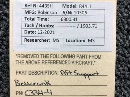 C334-4 (ALT: C326-8) Robinson R44II Aft Support Bellcrank BAS Part Sales | Airplane Parts