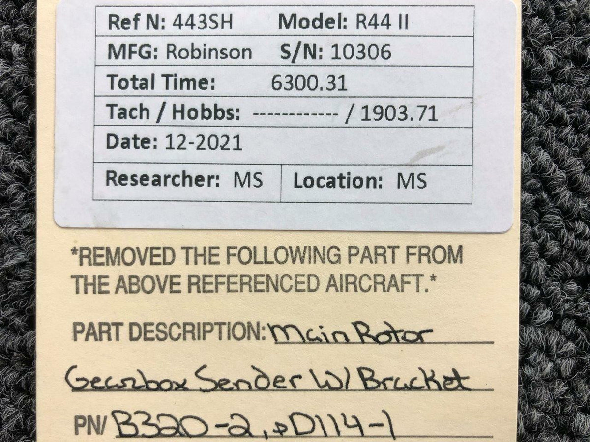 Robinson B320-2, D114-1 Robinson R44II Main Rotor Gearbox Sender w Bracket