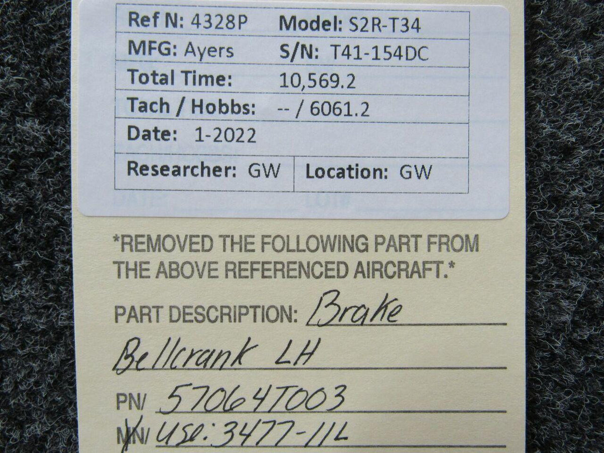 57064T003 (USE: 3477-11L) Ayres S2R-T34 Brake Bellcrank LH BAS Part Sales | Airplane Parts