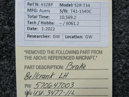 57064T003 (USE: 3477-11L) Ayres S2R-T34 Brake Bellcrank LH BAS Part Sales | Airplane Parts
