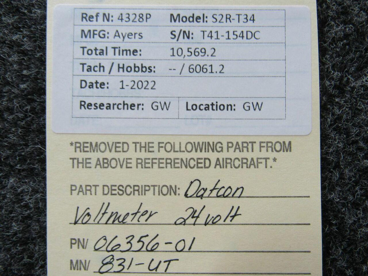 06356-01 (M/N: 831-UT) Datcon Voltmeter (Volts: 24) BAS Part Sales | Airplane Parts