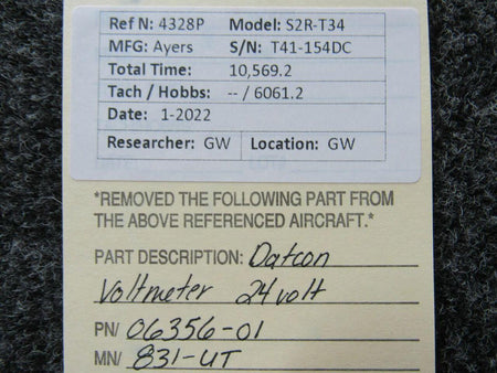 06356-01 (M/N: 831-UT) Datcon Voltmeter (Volts: 24) BAS Part Sales | Airplane Parts