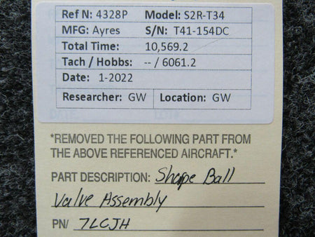 7LCJH Ayres S2R-T34 Sharpe Ball Valve Assembly BAS Part Sales | Airplane Parts