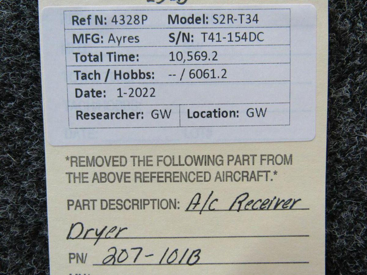 207-101B Ayres S2R-T34 Air Conditioner Condenser Receiver Dryer BAS Part Sales | Airplane Parts
