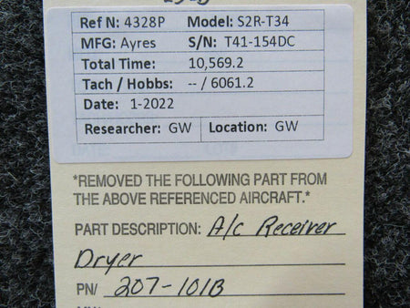 207-101B Ayres S2R-T34 Air Conditioner Condenser Receiver Dryer BAS Part Sales | Airplane Parts