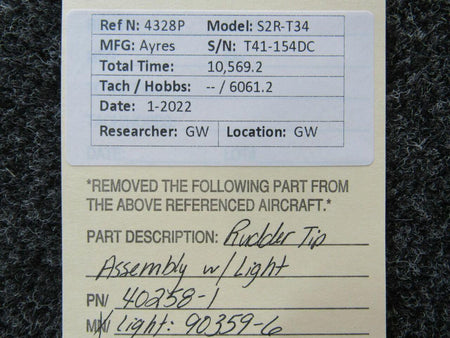 Ayres 40258-1 / 90359-6 Ayres S2R-T34 Rudder Tip Assembly W/ Light