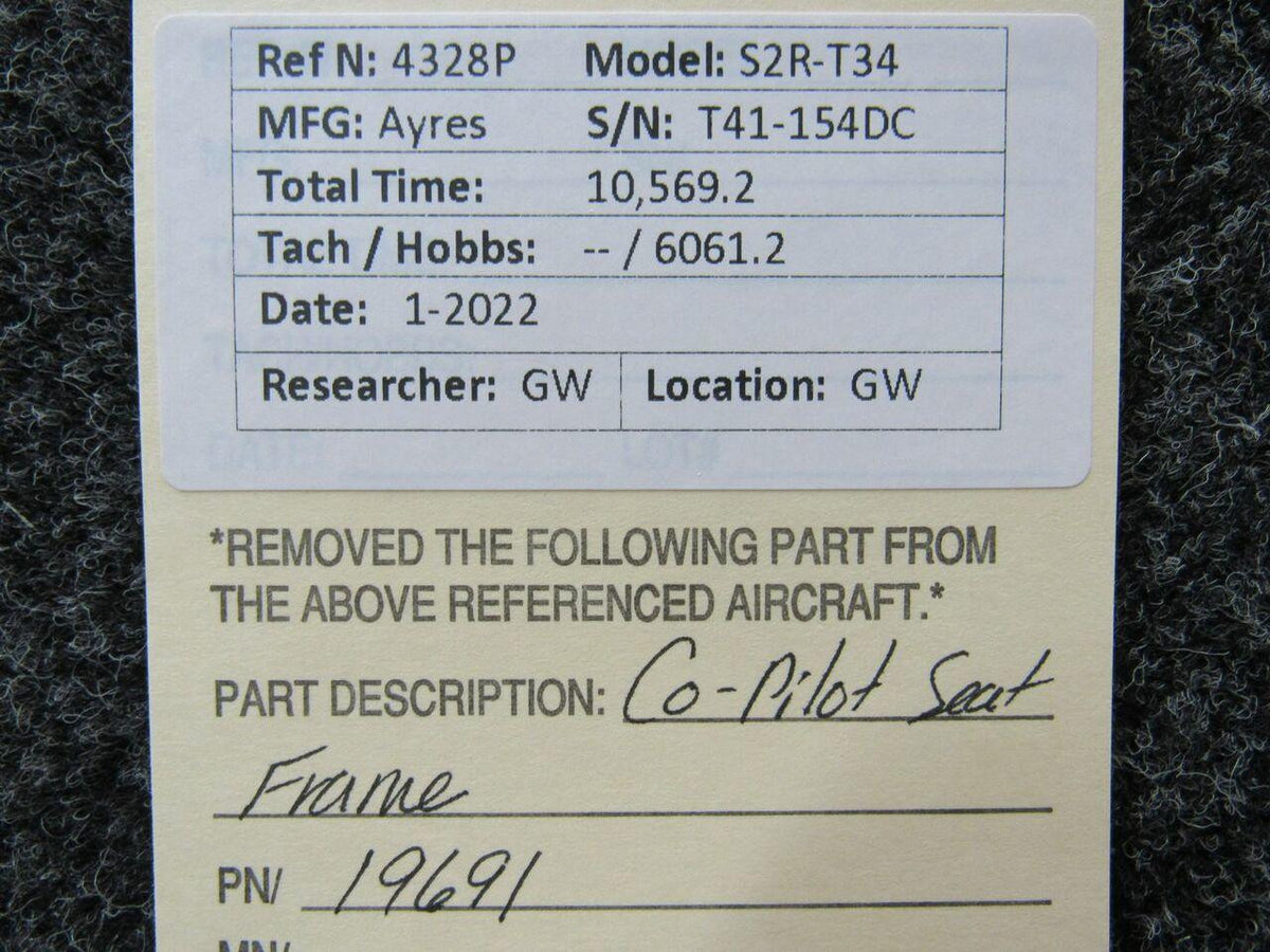 Ayres 19691 Ayres S2R-T34 Co-Pilot Seat Frame Assembly