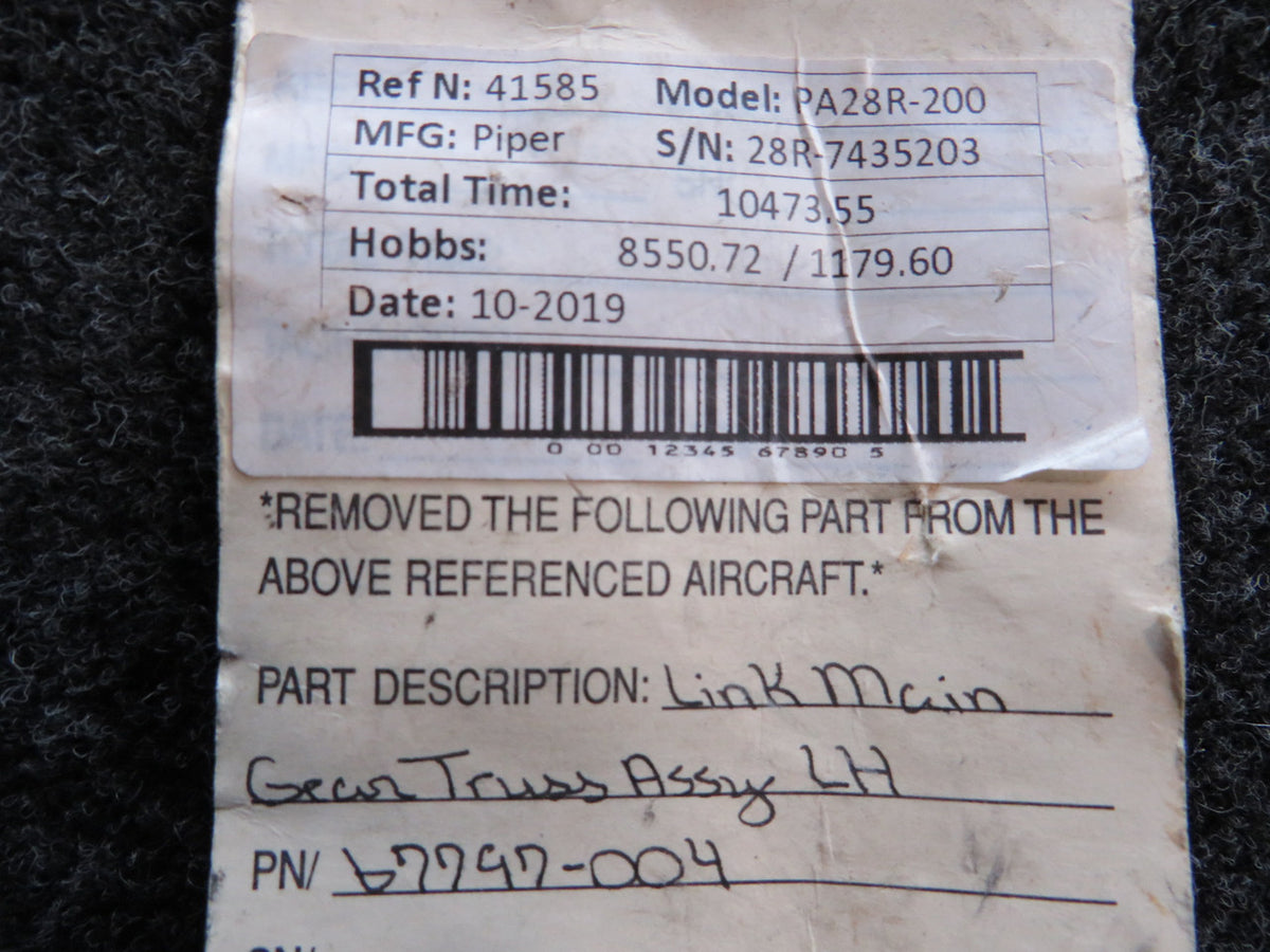 67797-004 Piper PA28R-200 Link Main Gear Truss Assembly LH BAS Part Sales | Airplane Parts