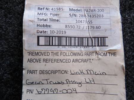 67797-004 Piper PA28R-200 Link Main Gear Truss Assembly LH BAS Part Sales | Airplane Parts