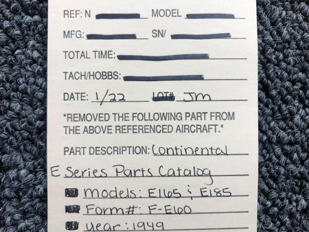 F-E60 1949 Continental E Series E165 & E185 Parts Catalog BAS Part Sales | Airplane Parts