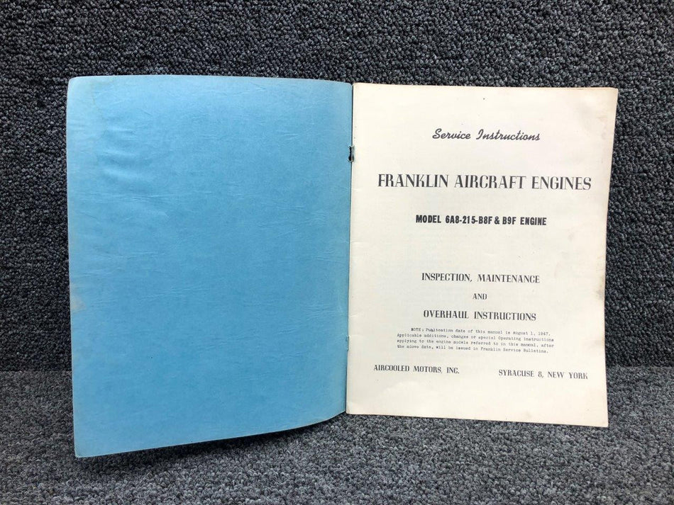 1947 Aircooled Motors Franklin Engine Service Manual B9F & 6A8-215-B8F BAS Part Sales | Airplane Parts