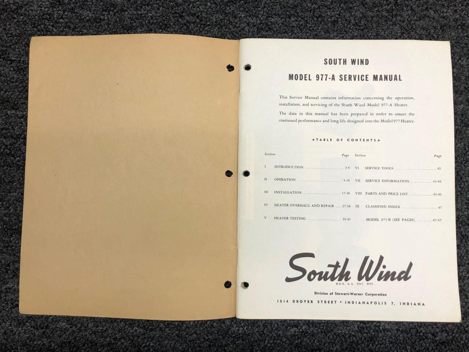 IND-513 South Wind / Warner 977-A & 977-B Heater Service Manual BAS Part Sales | Airplane Parts