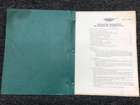 1947 Sensenich Skyblade Instructions & Parts Catalog for Lycoming O-235-C BAS Part Sales | Airplane Parts