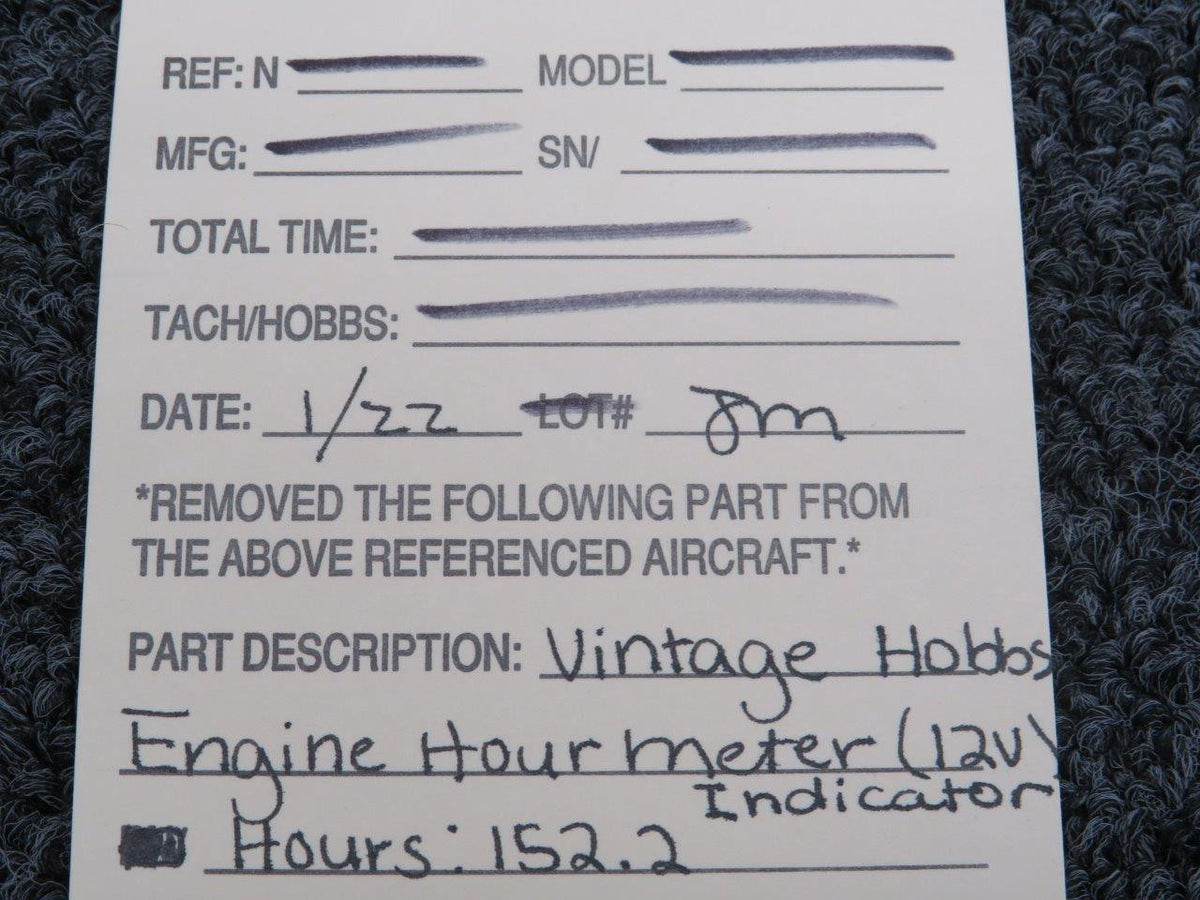 Hobbs Engine Hour Meter Indicator (Volts: 12, Vintage) BAS Part Sales | Airplane Parts
