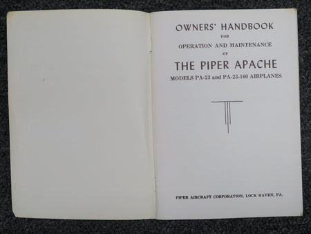 752-455 1967 Piper Apache PA-23 & PA-23-160 Owners Handbook BAS Part Sales | Airplane Parts