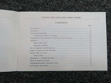 60299-9 Lycoming O-540-A Operators Manual BAS Part Sales | Airplane Parts