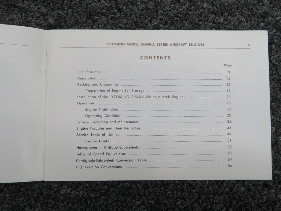 60299-9 Lycoming O-540-A Operators Manual BAS Part Sales | Airplane Parts