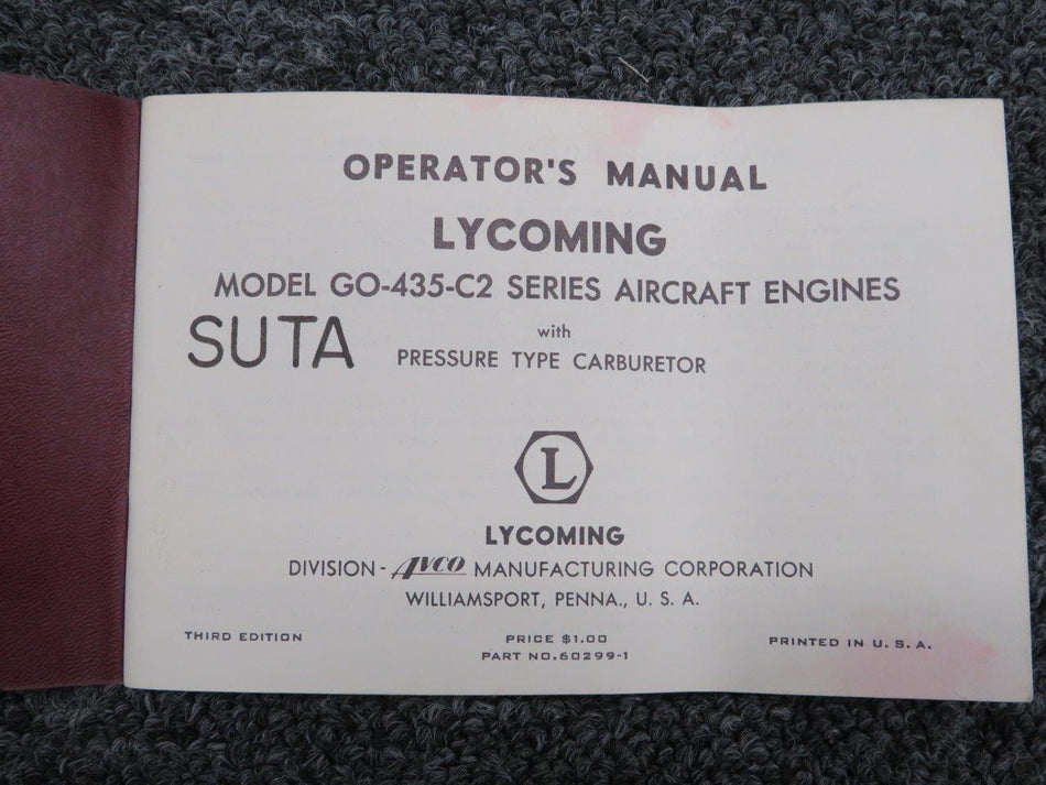 60299-1 Lycoming GO-435-C2 Operators Manual BAS Part Sales | Airplane Parts