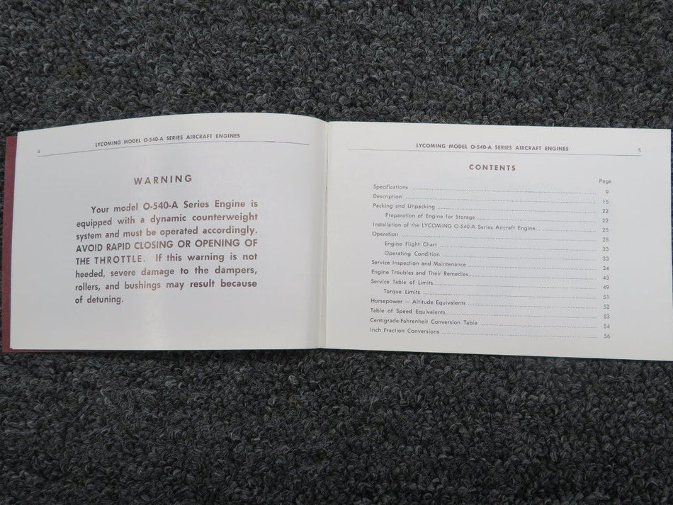 60299-9  Lycoming O-540-A Operators Manual BAS Part Sales | Airplane Parts