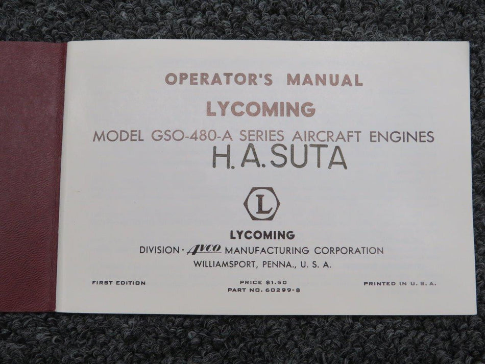 60299-8  Lycoming GSO-480-A Operators Manual BAS Part Sales | Airplane Parts