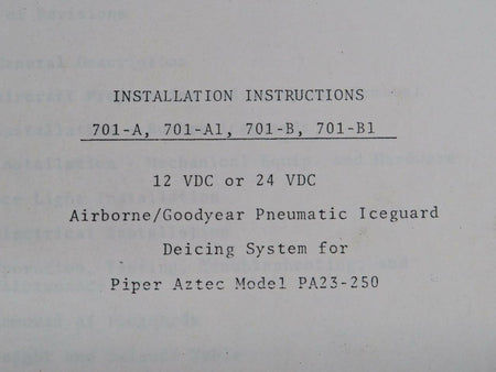 1971 Piper Airborne / Good Year Pneumatic Manual Iceguard Deicing System