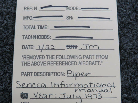 1973 Piper Seneca Informational Manual BAS Part Sales | Airplane Parts