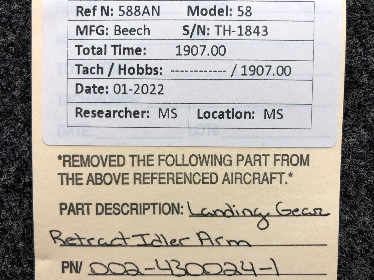 002-430024-1 Beechcraft 58 Landing Gear Retract Idler Arm BAS Part Sales | Airplane Parts