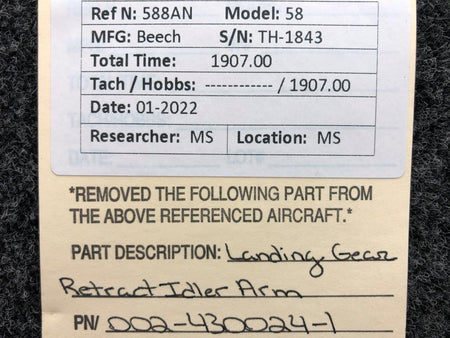 002-430024-1 Beechcraft 58 Landing Gear Retract Idler Arm BAS Part Sales | Airplane Parts