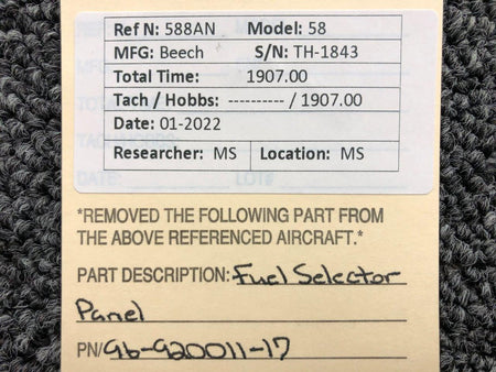 96-920011-17 Beechcraft 58 Fuel Selector Panel BAS Part Sales | Airplane Parts